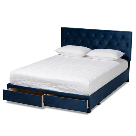 Baxton Studio Caronia Navy Blue Velvet 2-Drawer King Size Platform Storage Bed 161-10215